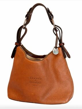 Dooney & Bourke Tan Leather Shoulder Bag with Dark Brown Handles